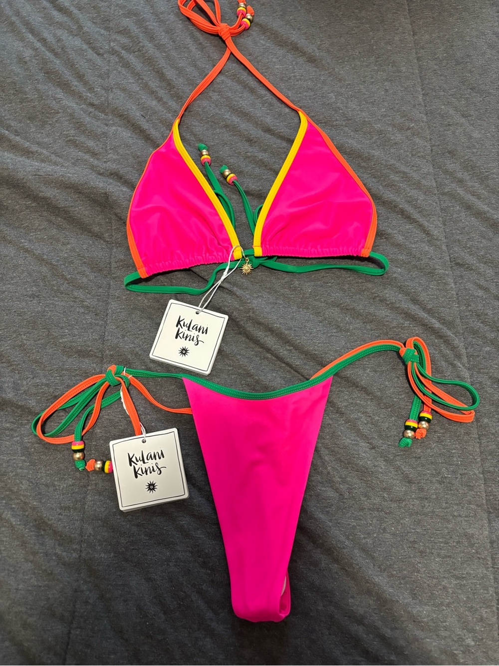 Kulani Kinis Hot Pink Colorblock Triangle Bikini